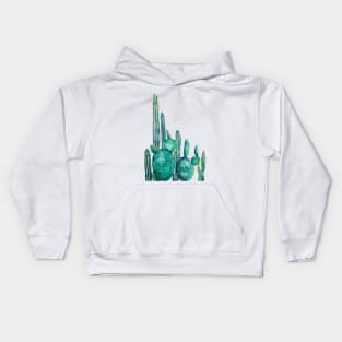 green cactus jungle  watercolor paining Kids Hoodie